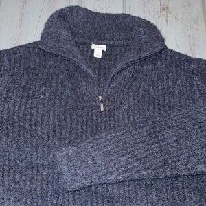 Vintage LL Bean Sweater Grey Lambs Wool 1/4 Zip Pullover Mock Neck Sz L